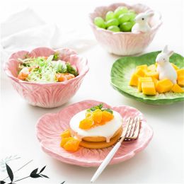 easter-ceramic-cute-cartoon-hand-painted-animal-childrens-tableware-rabbit-cabbage-fruit-salad-dessert-bowl-steak-plate-dinnerware