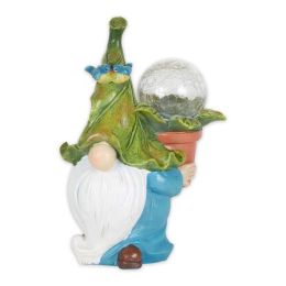 Accent Plus Leaf-Hat Gnome with Potted Plant Solar Garden Light