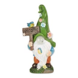 Accent Plus Leaf-Hat Gnome Holding Welcome Sign Solar Garden Light