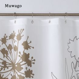 Muwago Silhouette Dandelion Floral Plants Printed Shower Curtain Bathing Cover Polyester Waterproof Blue Leaves Bathroom Curtain