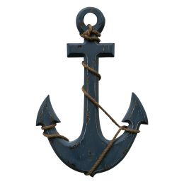 18 Inch Handcrafted Wood Wall Mount Sea Anchor and Rope Accent Decor; Distressed Blue