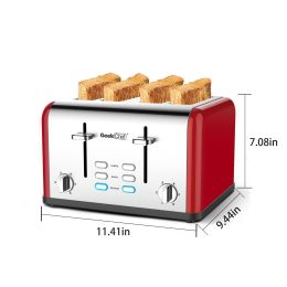 Toaster 4 Slice, Geek Chef Stainless Steel Extra-Wide Slot Toaster, 6 Toasting Bread Shade Settings