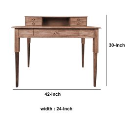42 Inch Handcrafted 5 Drawer Wood Home Office Study Table; Detachable Legs; Walnut Brown; DunaWest