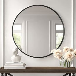 Round Mirror 32 Inch;  Black Round Wall Mirror Suitable for Bedroom;  Living Room;  Bathroom