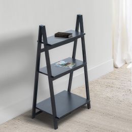 Iza 38 Inch Rubberwood Ladder Bookshelf; 3 Tier Storage; A Shaped Frame; Black; DunaWest