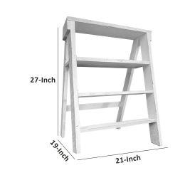 27 Inch Pinewood Ladder Bookcase; 4 Tier Open Shelves; Weathered White; DunaWest