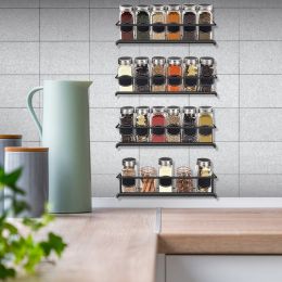 4Pcs Wall Mount Spice Racks Seasoning Herb Jar Holder Organizer Kitchen Pantry Door Storage Shelf