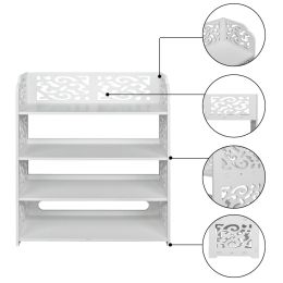 Free shipping Wood-plastic Board Four Tiers Carved Shoe Rack White YJ
