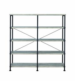 63 Inch Industrial 4 Tier Bookshelf; Particleboard; Metal Frame; Gray; Black; DunaWest