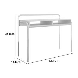 Office Desk with 2 Compartments and Tubular Metal Frame; White and Chrome; DunaWest