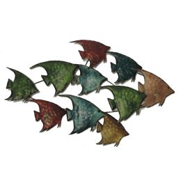 Three Dimensional Hanging Metal Fish Wall Art Decor; Multicolor; DunaWest