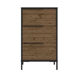 Wood and Metal Office Accent Storage Cabinet with 3 Drawers; Black and Brown; DunaWest