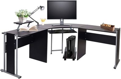 71" L-Shaped Gaming Desk -Large Desktop 22" Wide Wood Curved Corner Desk -Sturdy Computer Desks PC Laptop Table Workstation