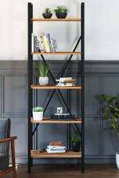 5-Tier Bookcase, Vintage Industrial Wood and Metal Bookshelves for Home and Office Organizer, Atlantic Pine color 70'X 23'