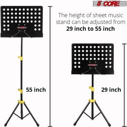 5 Core Sheet Music Stand Professional Folding Adjustable Portable Orchestra Music Sheet Stands; Heavy Duty Super Sturdy MUS YLW