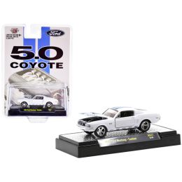1968 Ford Mustang Custom Platinum Pearl White with Blue Stripes "5.0 Coyote" Limited Edition to 5500 pieces Worldwide 1/64 Diecast Model Car by M2 Mac