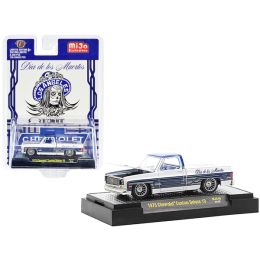 1973 Chevrolet Custom Deluxe 10 Pickup Truck White Metallic with Graphics "Dia De Los Muertos - Los Angeles" (Day of the Dead) Limited Edition to 8250
