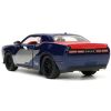 2015 Dodge Challenger SRT Hellcat Dark Blue with Graphics and Red Interior and Thor Diecast Figure "The Mighty Thor" "Marvel" Series 1/24 Diecast Mode