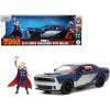 2015 Dodge Challenger SRT Hellcat Dark Blue with Graphics and Red Interior and Thor Diecast Figure "The Mighty Thor" "Marvel" Series 1/24 Diecast Mode
