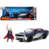 2015 Dodge Challenger SRT Hellcat Dark Blue with Graphics and Red Interior and Thor Diecast Figure "The Mighty Thor" "Marvel" Series 1/24 Diecast Mode