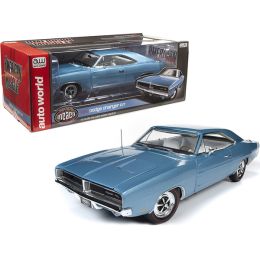 1969 Dodge Charger R/T Hardtop B3 Light Blue Metallic with White Interior "Muscle Car & Corvette Nationals" (MCACN) 1/18 Diecast Model Car by Autoworl