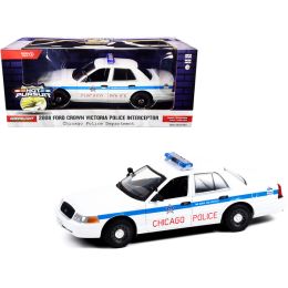 2008 Ford Crown Victoria Police Interceptor "CAPS" White with Blue Stripes "Chicago Police Department" "Hot Pursuit" Series 1/24 Diecast Model Car by