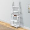 Iza 70 Inch Rubberwood Ladder Bookshelf; 5 Tier Storage; A Shaped Frame; White; DunaWest
