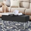 Pouffe with Rectangular Fabric Seat and Inbuilt Wooden Tray; Black and White; DunaWest