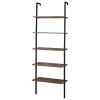 Industrial Wall Mounted Bookcase 5-Tier Open Ladder Shelf Bookshelf with Metal Frame, 23.6" L x 11.8" W x 70.9" H